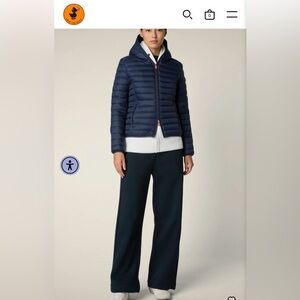 SAVE THE DUCK Dark Navy Blue Hooded Puffer Jacket DAISY SMALL